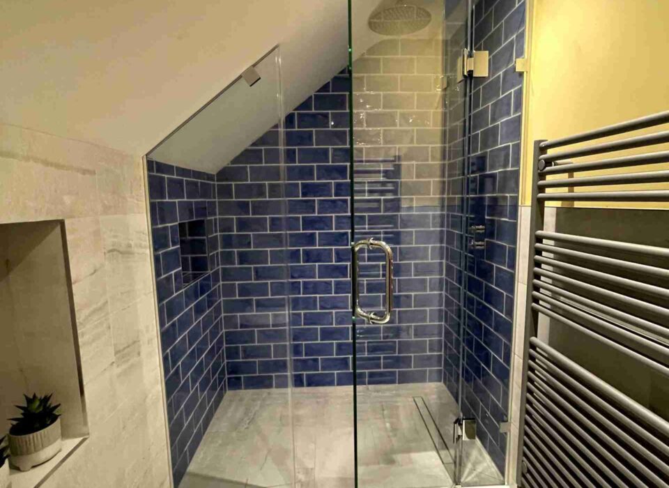 Custom glass shower supplied and fitted by Clearly Glass Ltd, leading glass suppliers in Somerset.